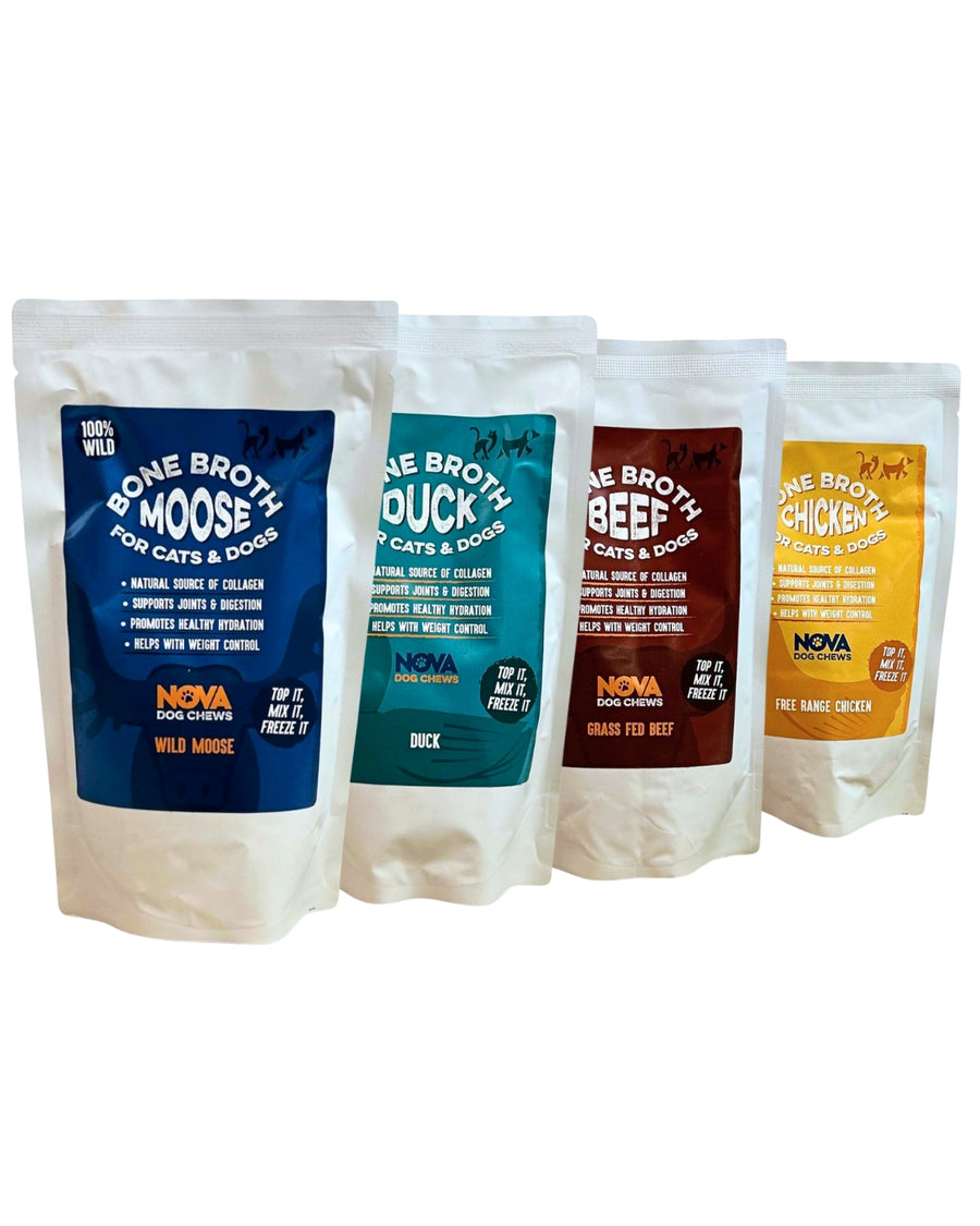 Mixed Box Bone Broths 230ml (Beef, Chicken, Duck, Moose) – Box of 12